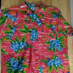 Vintage Beverly Hills Blues Palm Trees & Dancers Hawaiian Shirt